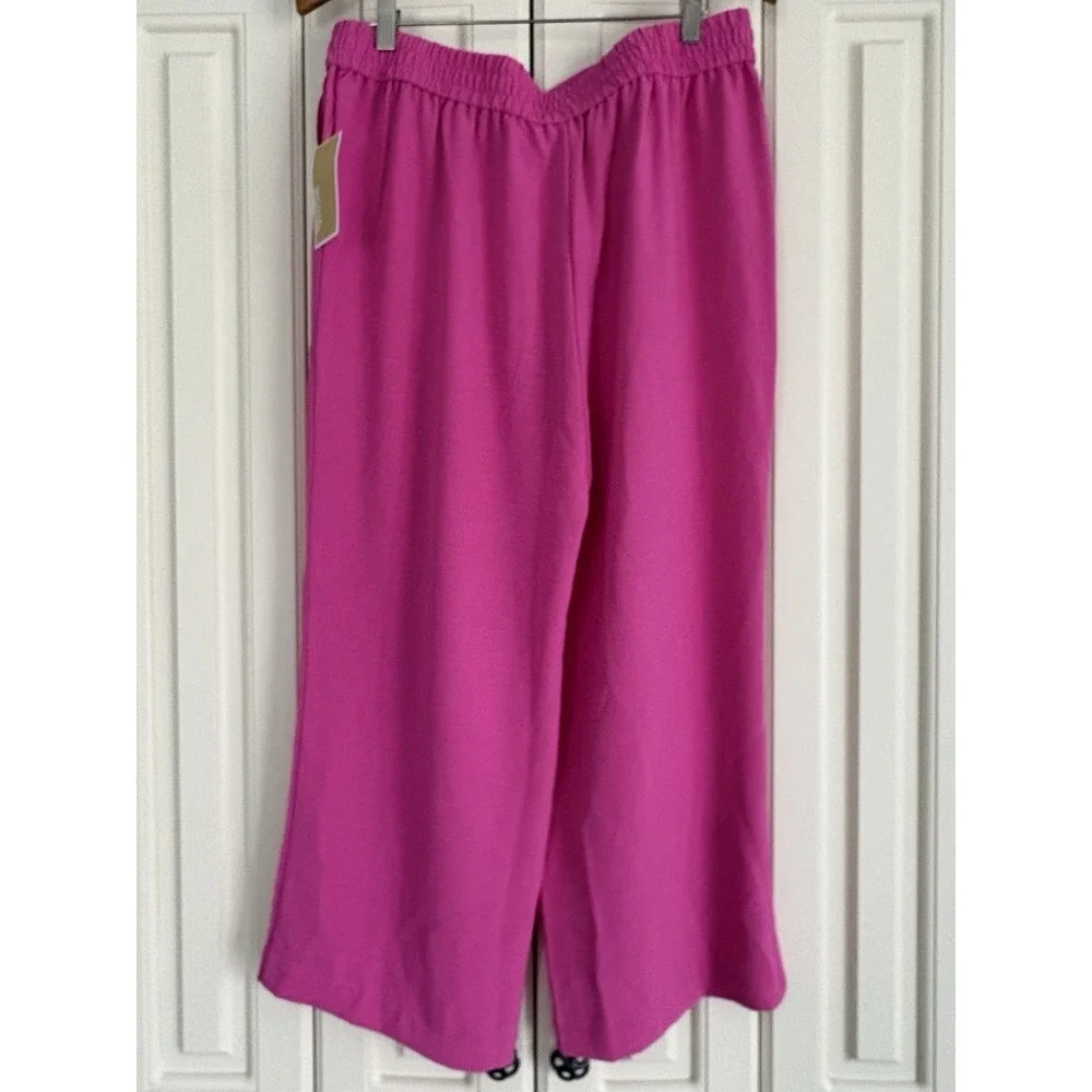 MICHAEL Michael Kors Pink Cropped Wide Leg Resort Pants Drawstring Med NWT - Picture 4 of 10